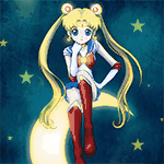 Аватар Усаги Цукино / Tsukino Usagi из аниме Сейлор Мун / Sailor Moon сидит на месяце в окружении мерцающих звезд