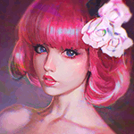 Аватар Девушка с розовыми волосами, в которых заколка в виде цветов
