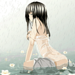 Аватар Девушка сидит в водоеме с лилиями под падающим дождем