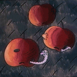 Аватар Гусеницы грызут яблоки и играя прыгают из одного в другое