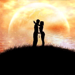 Аватар Парень и девушка стоят на фоне сверкающего моря и заходящего солнца
