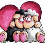 Аватар Две барашки сидят в обнимку на фоне розового сердечка