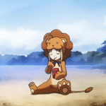 Аватар Девочка в костюме львенка что-то кушает и мотает головой
