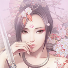 Аватар Девушка с мечем на фоне сакуры