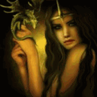 Аватар Девушка в диадеме держит в руках золотого дракона
