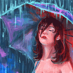 Аватар Девушка под дождем в красно-бирюзовых тонах