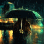Аватар Девушка с большим черным зонтом под дождем