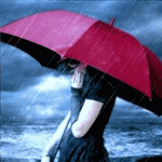 Аватар Девушка под красным зонтом на фоне моря