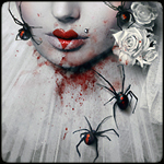Аватар Девушка с цветами в волосах и пауками на лице и одежде