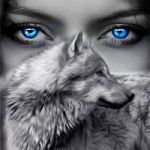 Аватар Волк и лицо голубоглазой девушки