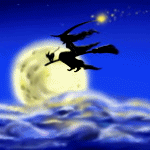 Аватар Ведьма с кошкой летит на метле над облаками