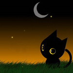 Аватар Чёрный котёнок ночью сидит в траве
